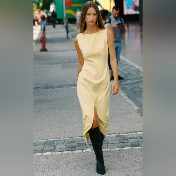 Zara Dresses & Skirts - Zara Light Yellow Midi Dress